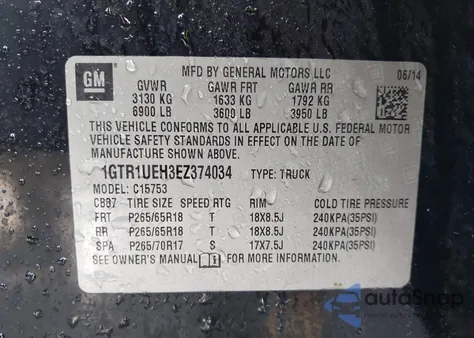 2014 GMC Sierra 1500 Sle z USA, uszkodzony, nr VIN 1GTR1UEH3EZ374034